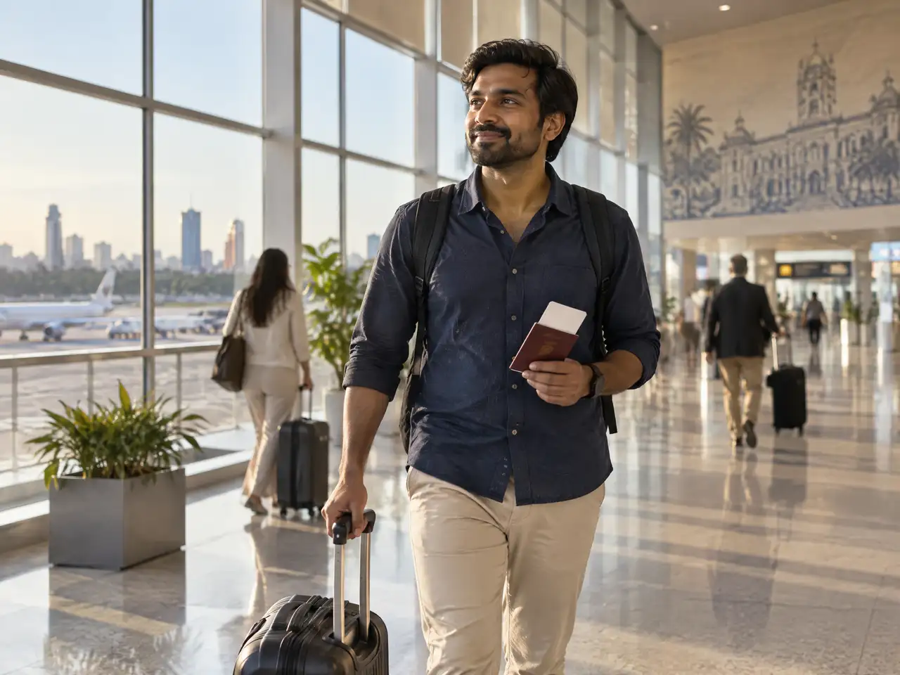 Traveller holding a passport in the arrivals hall of Silvio Pettirossi airport in Asunción